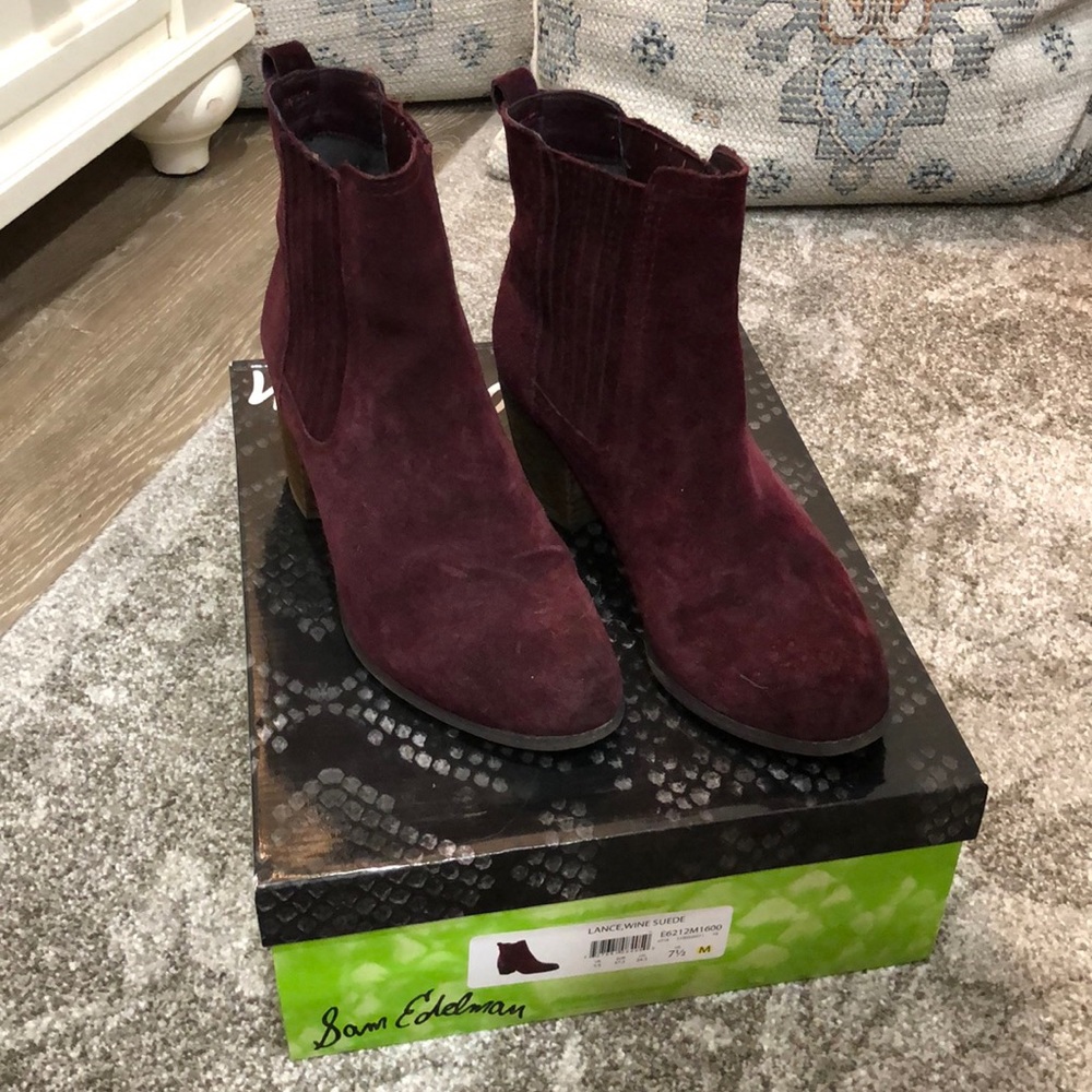 Sam Edelman Lance boot, suede, wine color, size 7.5